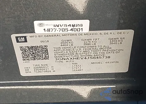 2018 Chevrolet Equinox Ls z USA, uszkodzony, nr VIN 3GNAXHEV4JS645738